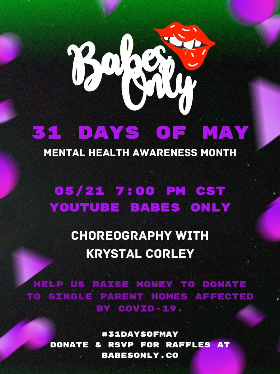 eviethecool's tweet photo. less than an hour away from choreography by krystal. tune into the babes only youtube for a live segment.
https://t.co/pe8Bq4H9FO 💋
#babesonly #31daysofmay #mentalhealthawarenessmonth https://t.co/OuOaQtYVVx