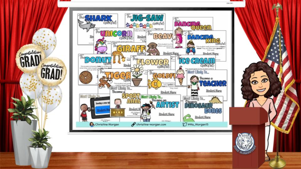 Ms_Morgan15's tweet photo. Created a background to use for my kiddo's EOY Award Ceremony! ๐ฅณ
Each kid's award will be on the screen as we go through our ceremony! Hopefully it'll make it feel more real. โฅ๏ธ
โก๏ธCeremony Graphic Template: https://t.co/BCfOdsEXcP
โก๏ธEOY Award Templates: https://t.co/nxN5meEJx4 https://t.co/ShVm0hyXcx
