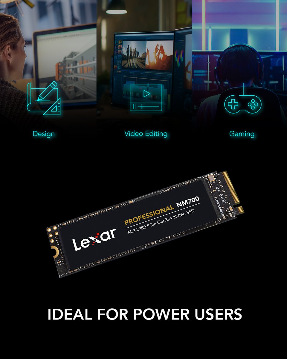 Introducing the new Lexar® Professional NM700 M.2 2280 PCIe Gen3x4 NVMe SSD. Elevate your game with blazing PC performance with speeds up to 3500MB/s Read and 2000MB/s Write. #PRONM700SSD

Learn More: lexar.com/portfolio_page… #tech