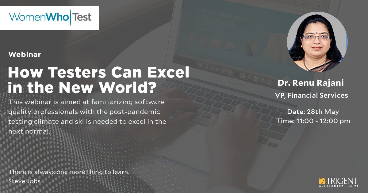 womenwhotest's tweet photo. Join @womenwhotest Bangalore for their virtual meetup "How Testing Professionals Can Excel in the New World?" to learn how to accelerate time-to-market and how to adopt robust quality assurance. #WomenWhoTest #WomenInTech 

RSVP >>> https://t.co/0Gk9wLmeJz https://t.co/DdU6IisbiG