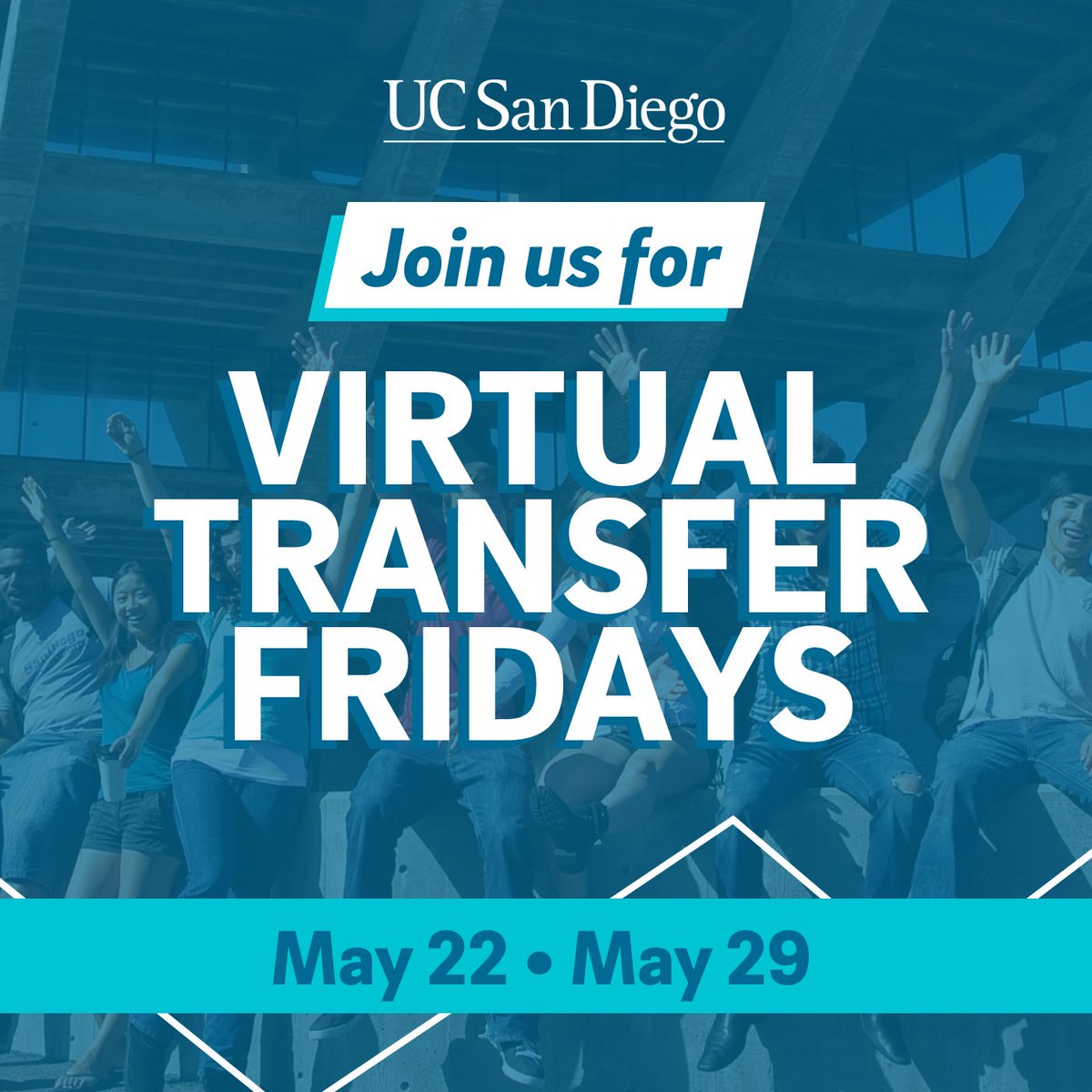 UCSDAdmissions's tweet photo. We're hosting two more Virtual Transfer Friday events for admitted transfer students!
Register now through your applicant portal: https://t.co/PdfaqElQHY
#FutureTriton #UCSDBound #UCSanDiego https://t.co/Klt3aH2Gkx