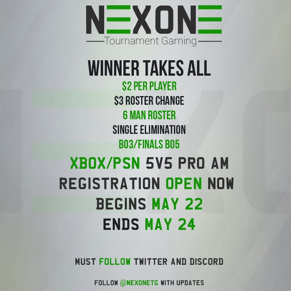NexOneTG's tweet photo. 🚨XBOX/PSN Tournament Alert🚨
🔥100% Winnings🔥

⭐️Limited spacing left⭐️

Please DM me for more info and ask any questions you might have. @WalkOnWarriors @2KCrewFinder @BlkFrankWhite1 @2KHUNTSEARCH @2KFreeAgency @Big_Brudda_PURP https://t.co/bk3LJ6a5uS