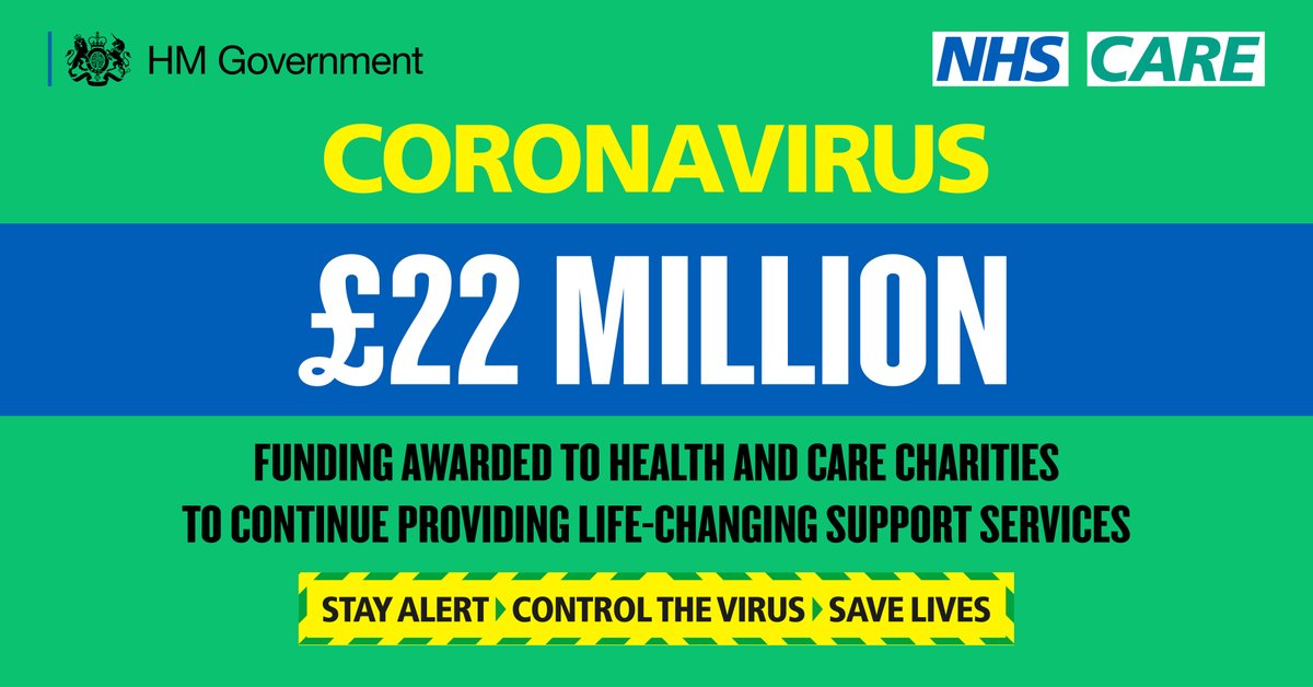 DHSCgovuk's tweet photo. We're awarding funding to charities providing vital services to ensure they can meet demand due to #COVID19.

These include charities supporting: 

▶️Mental health
▶️Air ambulances
▶️Social care
▶️Learning disabilities
▶️Cancer
▶️Pregnancy
▶️Stroke care

https://t.co/JrZGIRq2ZD https://t.co/VQGxfHflo7