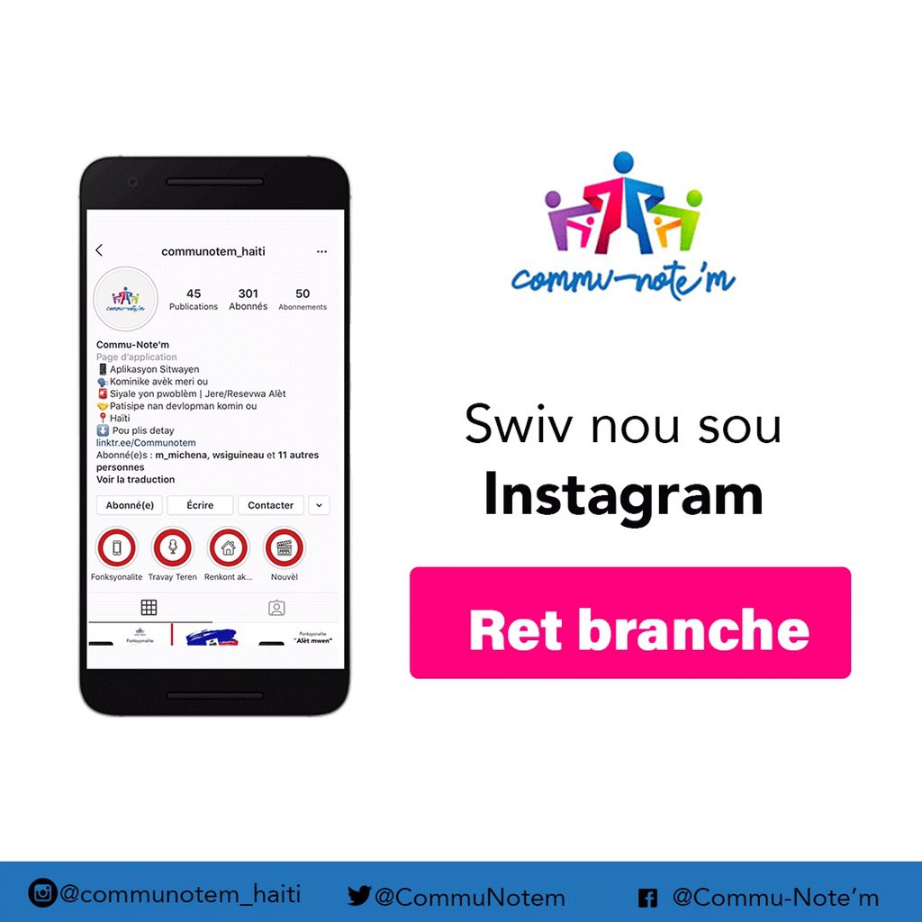 CommuNotem's tweet photo. Ou swiv #Communotem sou Instagram deja?
Si wi nap diw mèsi😉Si non, nou envitew fè sa kounia pandan wap klike sou lyen sa ⤵️
https://t.co/q0xi4Qr6c3 https://t.co/UwcoCNxfQW