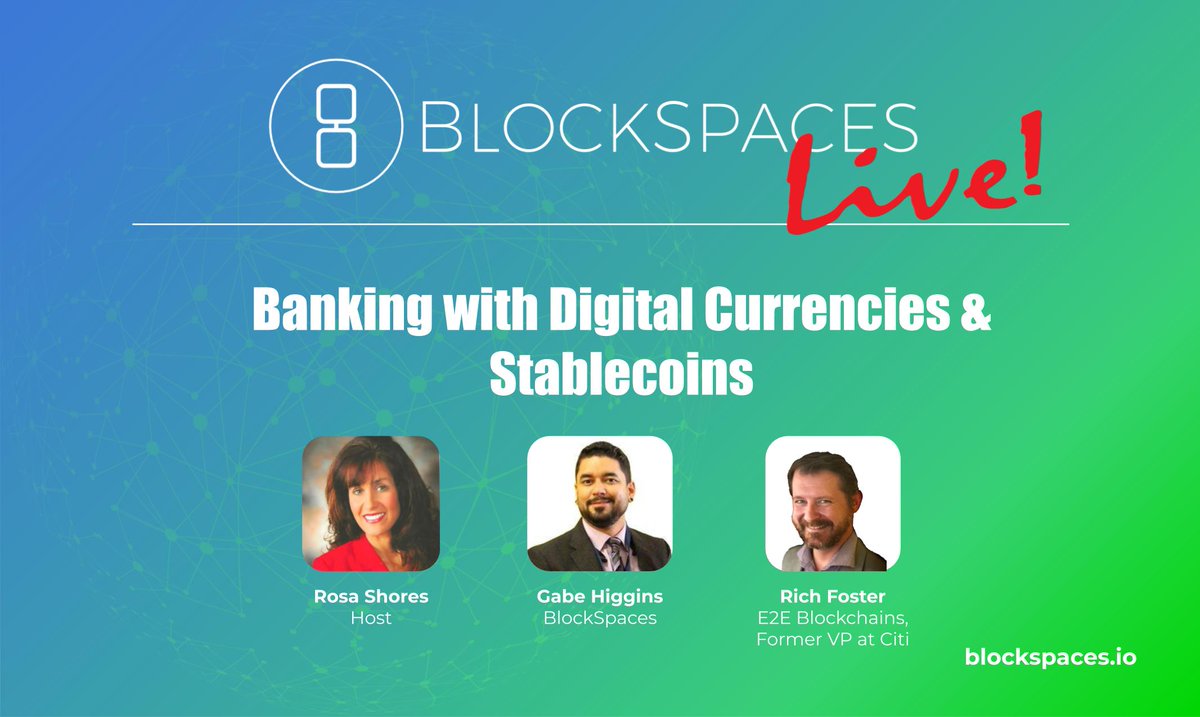 BlockSpaces_io's tweet photo. TOMORROW 5/22!
Join us for our latest installment of BlockSpaces Live! as our guests discuss #banking with #digitalcurrencies &amp; #stablecoins. 
Grab your lunch &amp; tune in live at 12PM/EST!
Join here: https://t.co/wKhuAm3FMx

#blockchain #hyperledger #podcast #blockchainforbanking https://t.co/p510RZObHG
