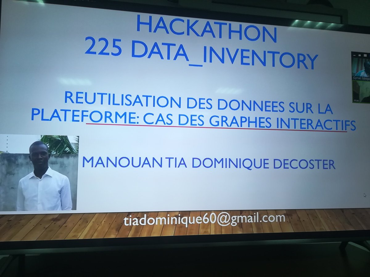 DCDJCI's tweet photo. "Hack The #225DataInventory" 

Picth 7:  M. MANOUAN Tia Dominique sur le projet de "Réutilisation des données de la plateforme par des graphiques interactifs".

 #InventaireDesDonnées #DCDJ #OpenDataCI #CAFDO https://t.co/Wf7eYQz2Ci