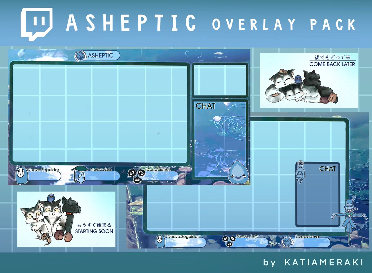 Pack de overlays de temática Ghibli para @ash_eptic 💙🌱
#twitchcommissions