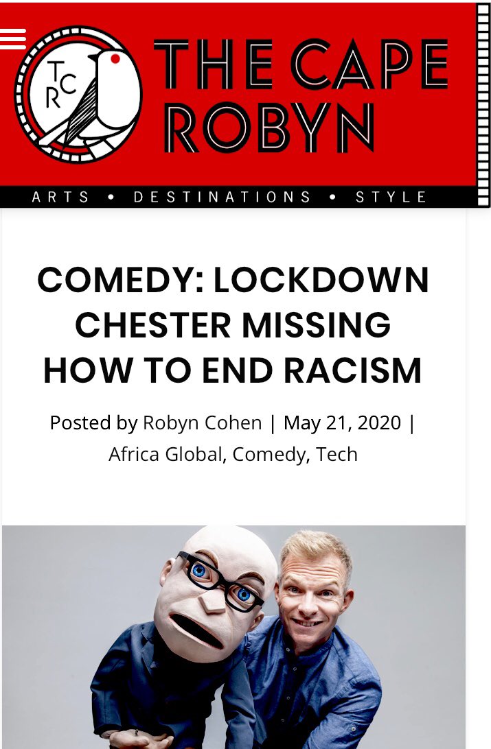 Can we talk about racism- yeah - particularly during this pandemic which is kind of heightening how unequal we are?

Chester Missing How to End Racism  

✅ Date: Friday May 29, 2020.  

✅ Booking deets:

thecaperobyn.co.za/comedy-lockdow…