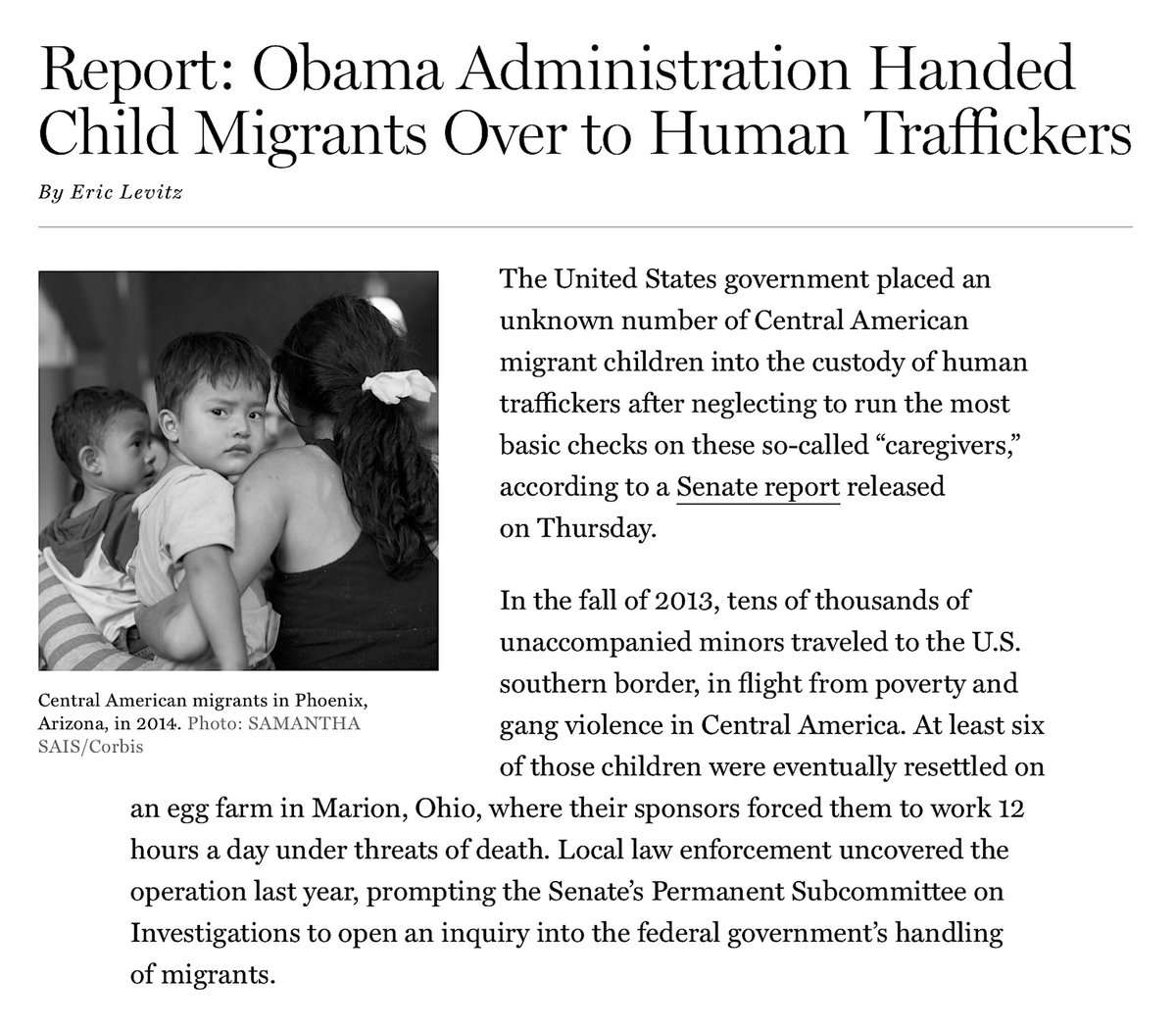 Barry Soetoro's Administration Handed Child Migrants Over To Human Traffickers. The HHS Placed 90,000 Migrant Children Into Sponsor Care Between 2013 And 2015.Exactly How Many Of Those Fell Prey To Traffickers Is Unknown, Because The Agency Does NOT Keep Track.