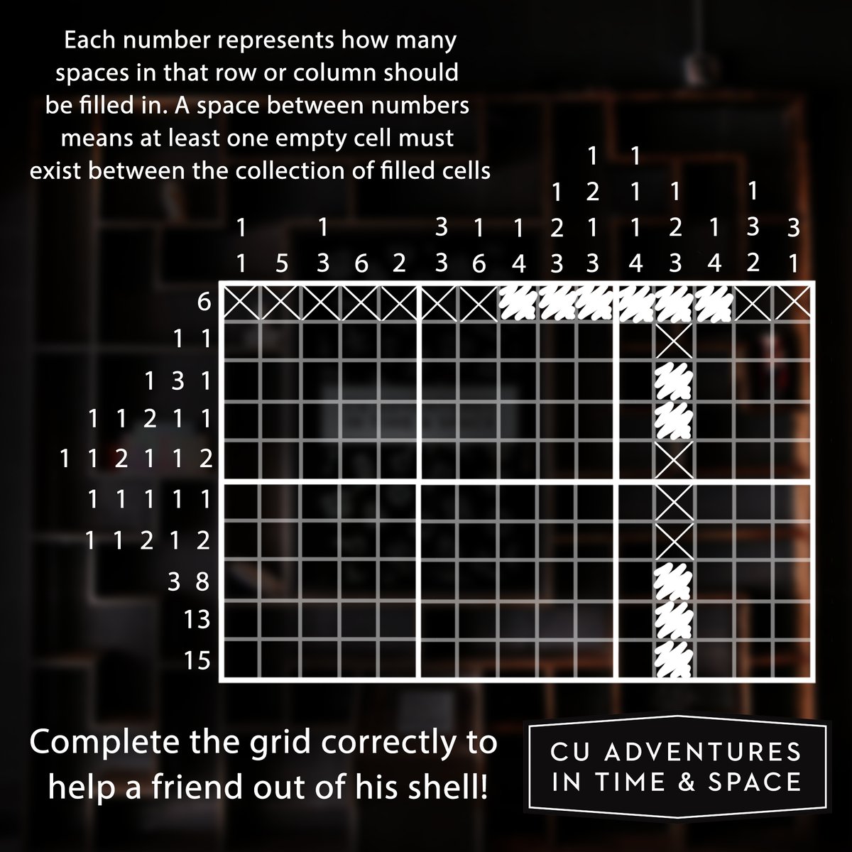 cu_adventures's tweet photo. Say yes yes to a nonogram!
We also included a printer friendly version if you're printing these out!
#puzzle19 #TimeInYourSpace #puzzleoftheday https://t.co/wa5pMUyPXk