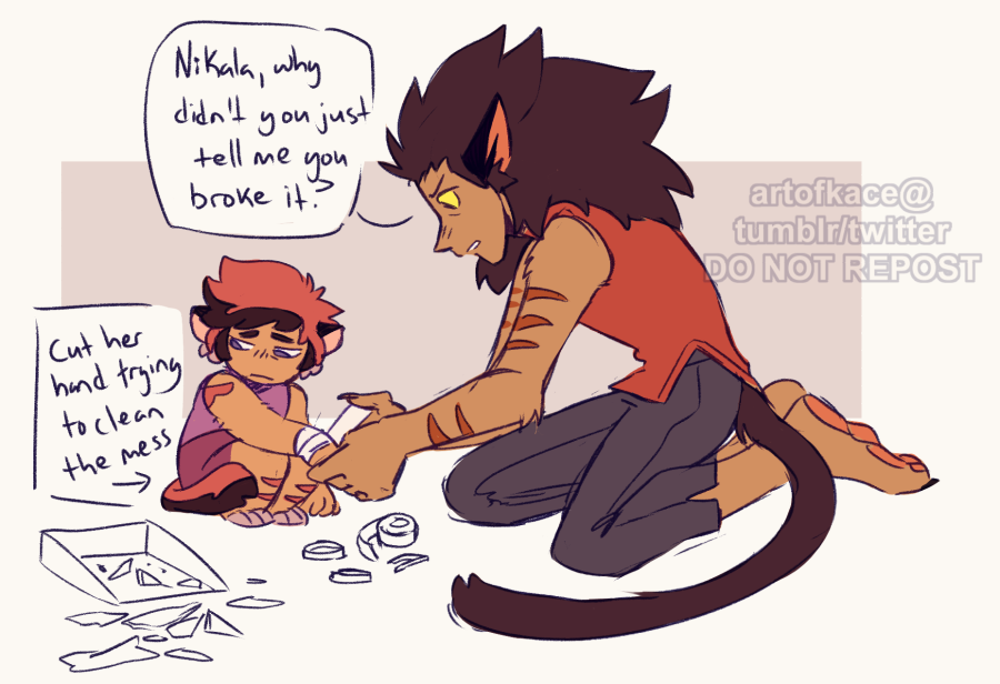Another old AU ko-fi request comic - Catra mothering Nikala and feeling old wounds along the way ;;