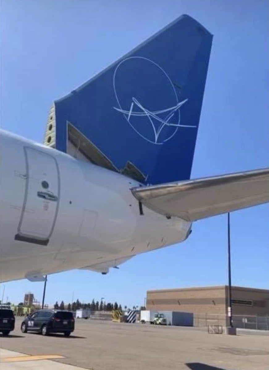 JacdecNew's tweet photo. Swift Air Boeing 737-800 (N820TJ, built 1998) was seen landing at San Diego Intl AP (KSAN), CA with parts of its lower vertical tail missing. It appears those parts separated during flight from Victorville to KSAN. @dougkempf @JustJettingThru https://t.co/sQ77vGgu1O