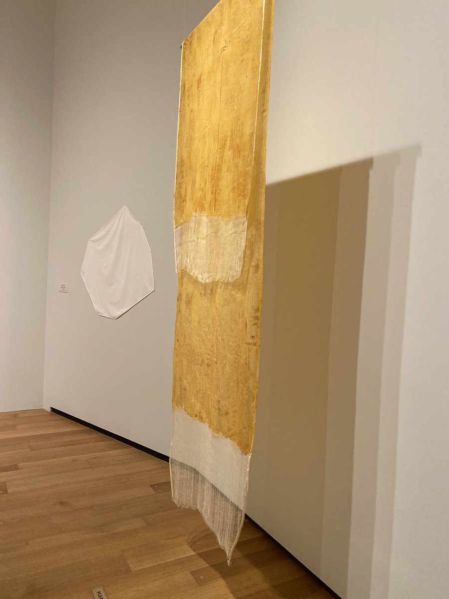 “Test Piece for Contingent” (1969) by Eva Hesse is made of latex painted onto cheesecloth. Its parchment-like surface may suggest skin or a bandage.