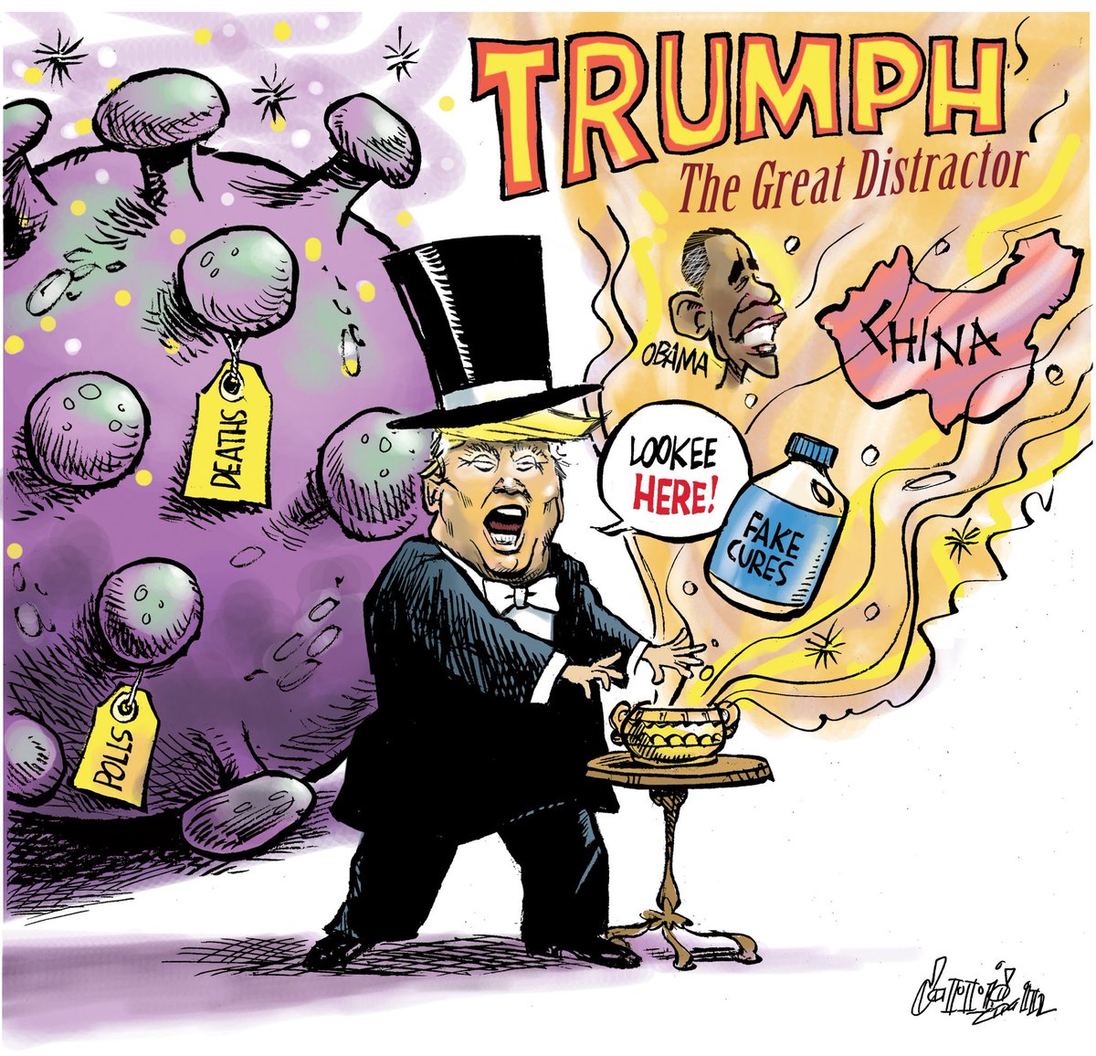startoons's tweet photo. Hocus Potus.....weekend toon...#trump #ipolitics #ObamaGate2020 #TrumpDeathToll95K https://t.co/im39IG9Ykn