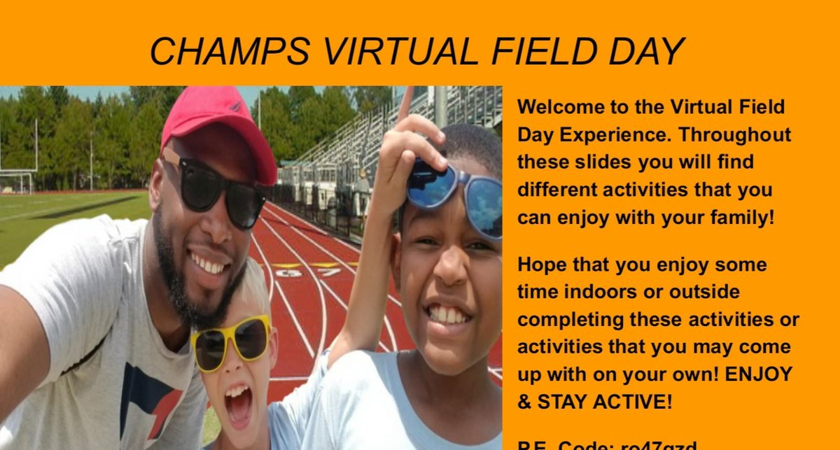 MisterV2021's tweet photo. Virtual Field Day Today!!! Today would have been field day for the kiddos. One thing that I know is that field day is an enjoyable time in every kids Elementary years. ๐๐ฅ #PlayLikeAChamp #ChampLife4 #MrVsChamps #SumterStrong #iTeach4th #MaleEducator https://t.co/8xqzF1t9KN