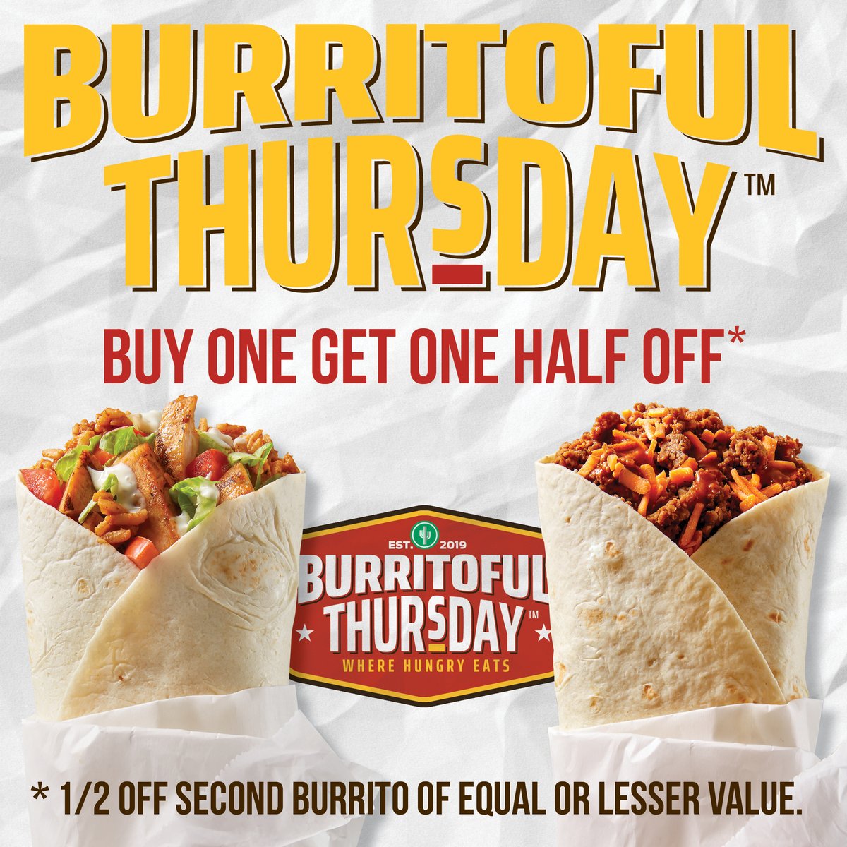 It’s Burritoful Thursday ! A great day to share burritos with loved ones or have some all to yourself ... ‘Where Hungry Eats!’ 🌵🌵🌵
