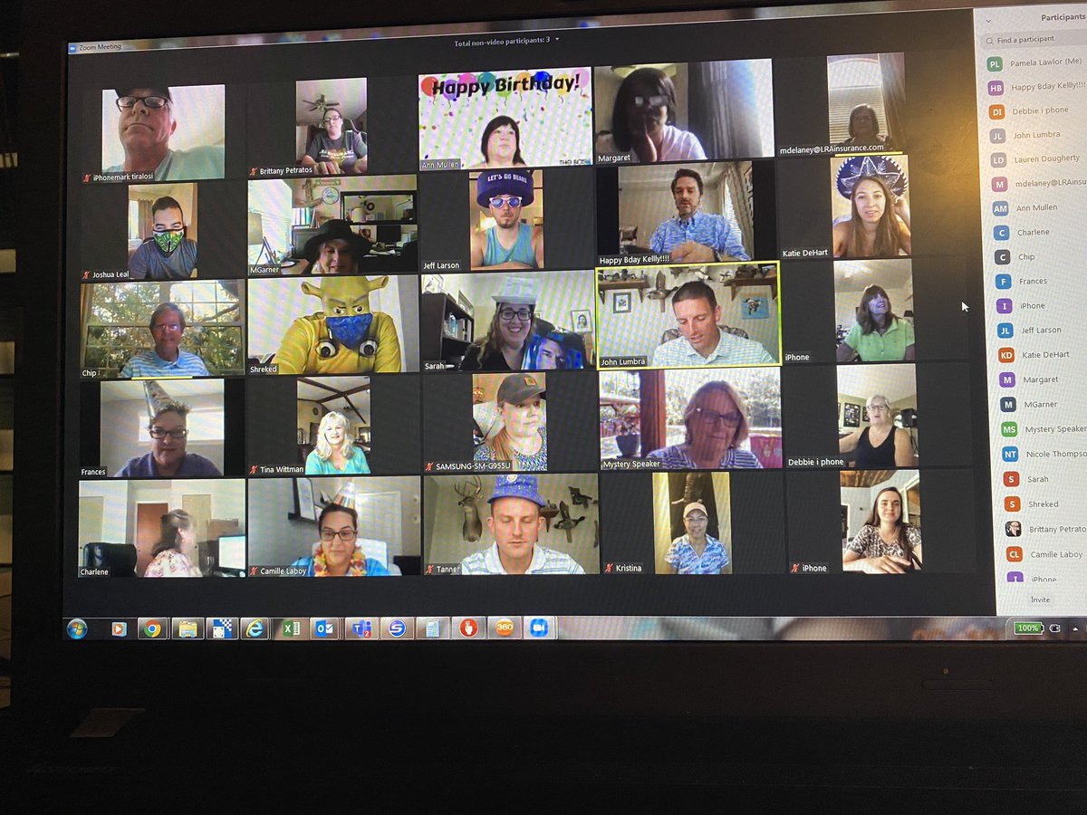 LRAInsurance's tweet image. James called a very “important” zoom meeting this morning and secretly had everyone surprise our CFO Kelly for her birthday. 

Happy birthday Kelly!!

Comment who you think may be dressed up as Shrek 😂