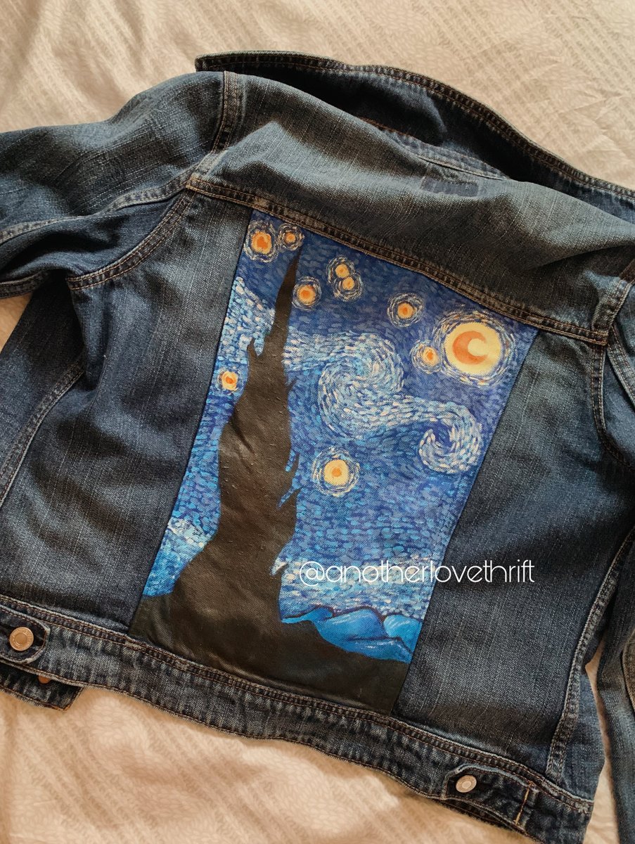 Inspired by Vincent Van Gogh's "Starry Night" ✨ What other famous paintings would you like to see recreated on denim?