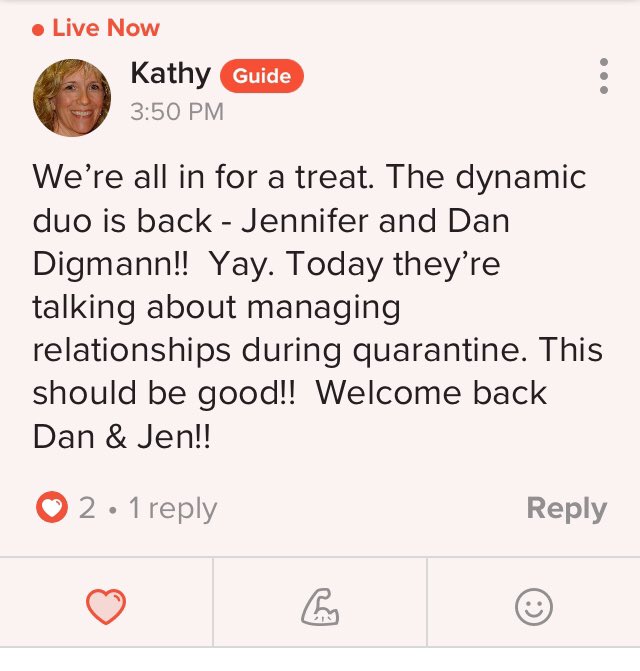 DanJenDig's tweet photo. Join us now! Our MS Healthline chat—Managing relationships during quarantine—is live on the MS Healthline app. Download the free app at https://t.co/IsJiQO6C8J to join the conversation. #ms #msrelationships https://t.co/BCmCm3Ph0A