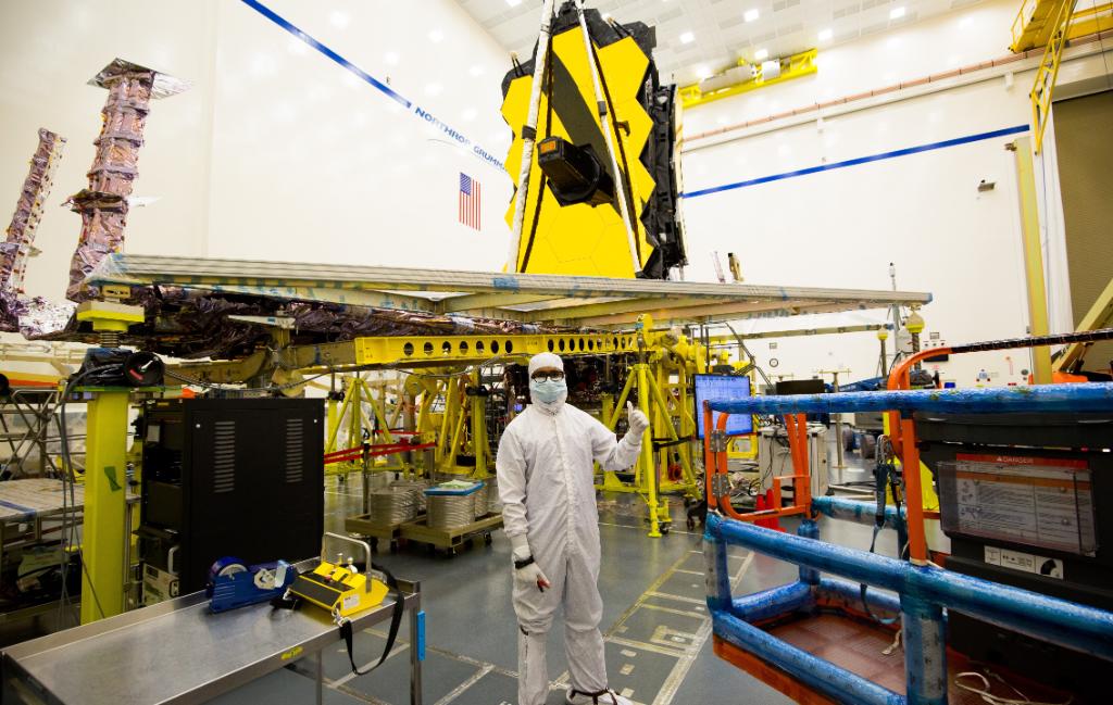 John Abraham in the cleanroom with the James Webb Space Telescope