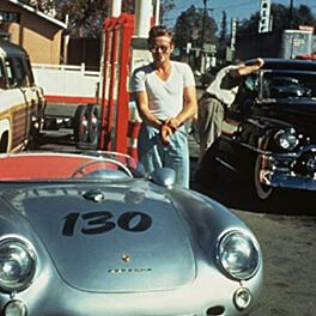 FemmesMacabres's tweet photo. This might be the last photograph taken of James Dean before his fatal car accident.  This was taken during a pit stop on the way to Salinas at Blackwell’s Corners.
#femmesmacabres #femmesmacabrespodcast #podcast #jamesdean #littlebastard #porsche550spyder https://t.co/Rp7PXZq8wa