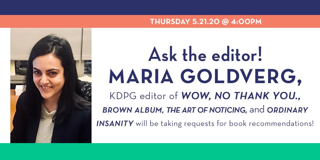 🎉 IT'S HAPPENING 🎉 @wordscience and <a href="/PKhakpour/">porochista khakpour she/her پوروچیستا خاکپور</a>'s editor, Maria Goldverg, is live on our twitter and will be giving book recs for the next hour!

Reply to this tweet with a book you loved, what type of read you're in the mood for, etc. &amp; receive a personalized recommendation! 📚