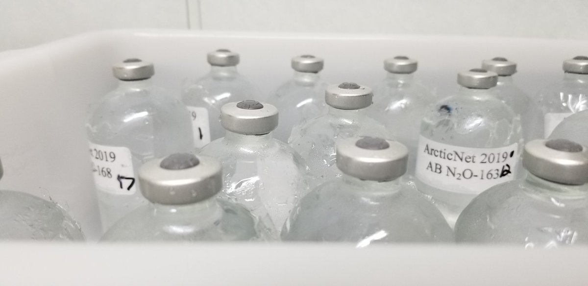 Another side effect of the cold water is that as the bottles came up to room temperature in the lab the water expands. Here's a before and after picture, on the left are bottles fresh off the niskon, the right are the same bottles at room temp.