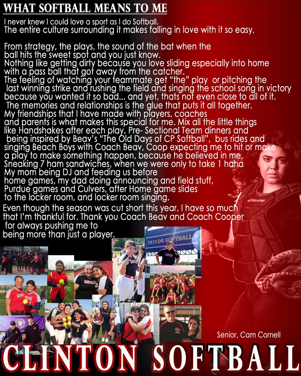 Here is the last post of our seniors. Cam Cornell's memories of softball.