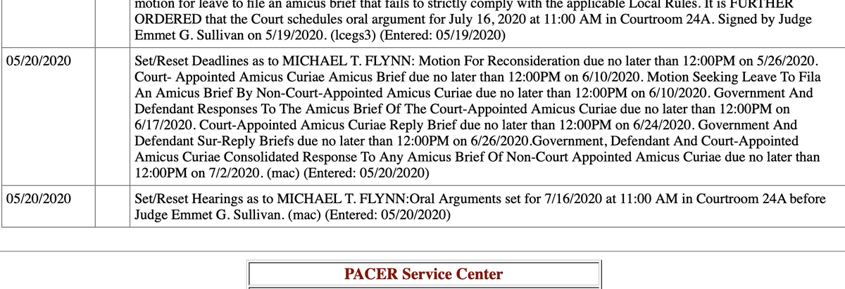 Update in Mike Flynn Let's-Maybe-Uninvestigate-Him Case: Judge SULLIVAN sets schedule for the next seven weeks - oral arguments to start July 16, 2020.