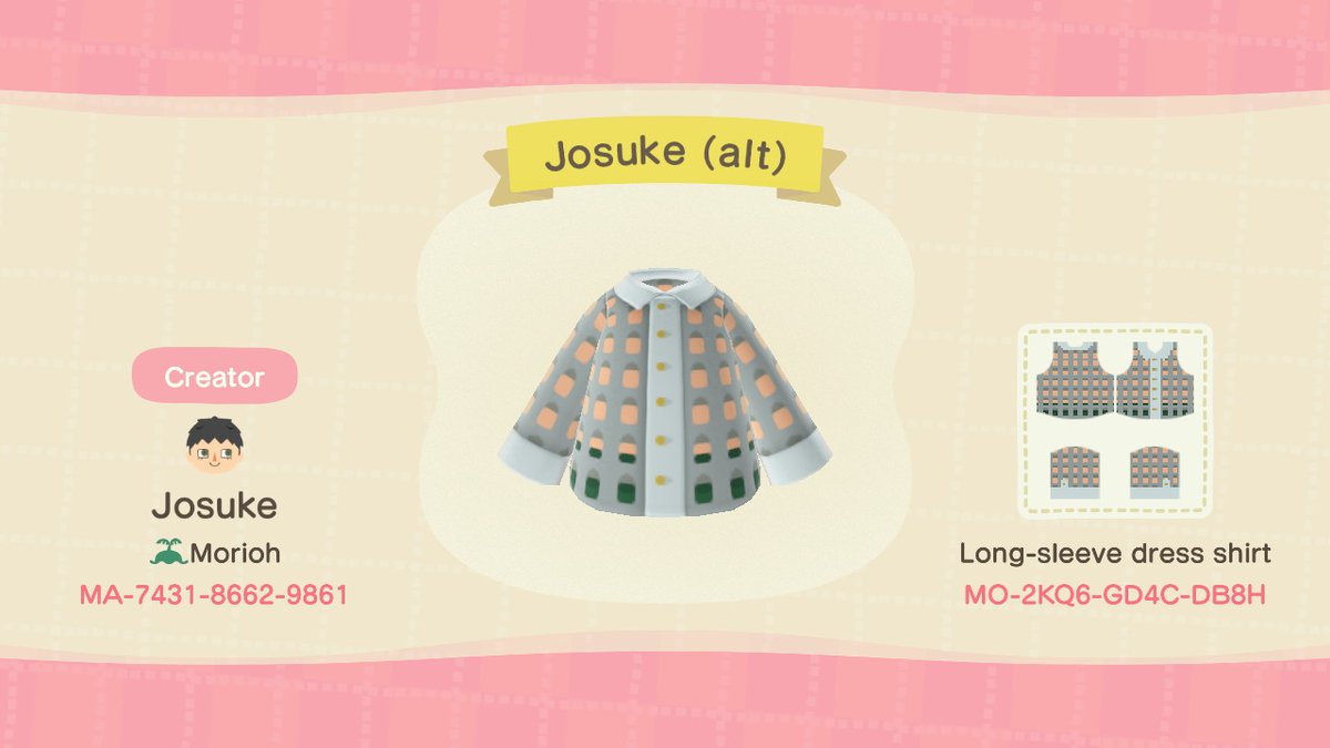MOYASHIcrossing's tweet photo. Josukes net shirt from that one drawing #animalcrossing #acnh https://t.co/XZSa332e99
