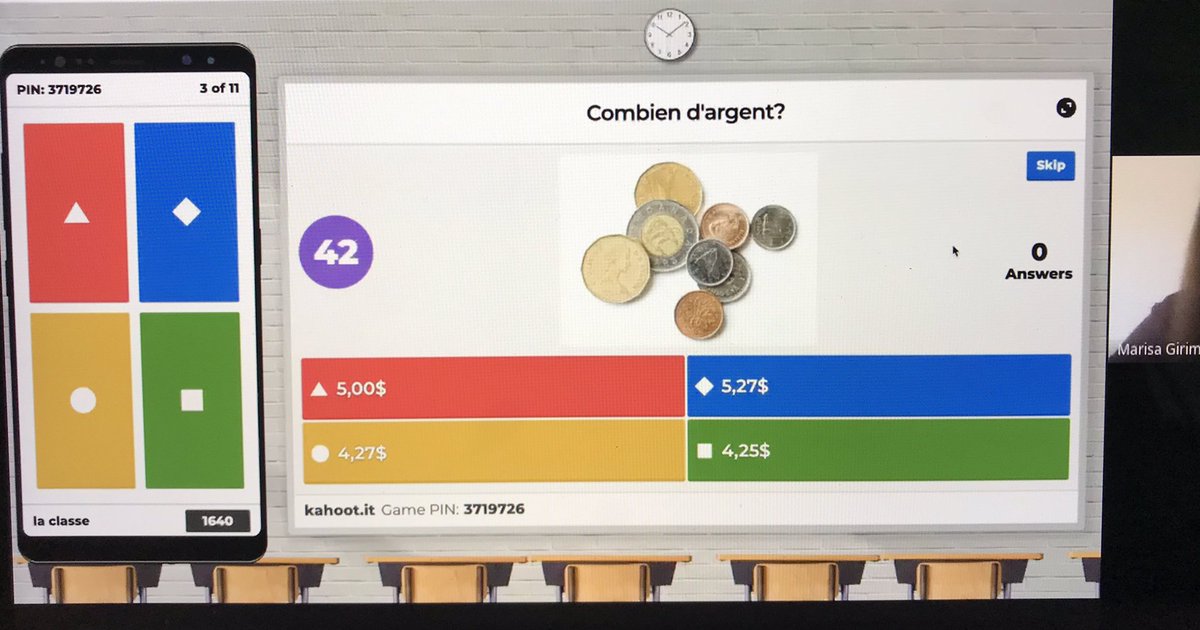 MmeGirimonte's tweet photo. Jeux jeudi on Google Meets today! 

Some learning fun and engaged students. 

#argent #vocabulaire #préfèrestu #speakingskills #Jeopardy @GetKahoot @StPioDPCDSB https://t.co/pyX3PV3Kt2