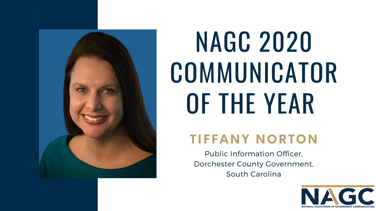 DorchesterSCGov's tweet photo. During a virtual awards ceremony held on Wednesday, May 20, 2020, @NAGC honored #DorchesterCountySC Public Information Officer, @TiffanyJNorton as the Communicator of the Year. https://t.co/A0TiNaKJME https://t.co/uLvWtN4mLN