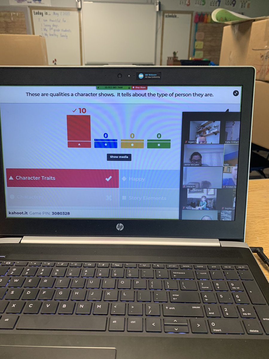 mrseckhart's tweet photo. Today’s class meeting, we shared some end of the year projects and then played a reading review Kahoot that they rocked! #zoommeetings #thirdgrade #kahootquiz #bookreports https://t.co/EB8Vydd9jE