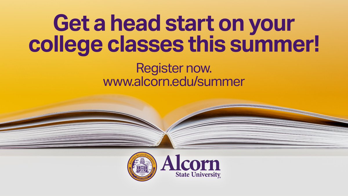AlcornStateU's tweet photo. Your education doesn't need to wait. Get a head start on your summer by taking the most affordable college classes in the state. All summer classes are online. Choose from over 200 undergraduate and graduate classes. https://t.co/78SG82IYoA https://t.co/tuZ0LMXN2l