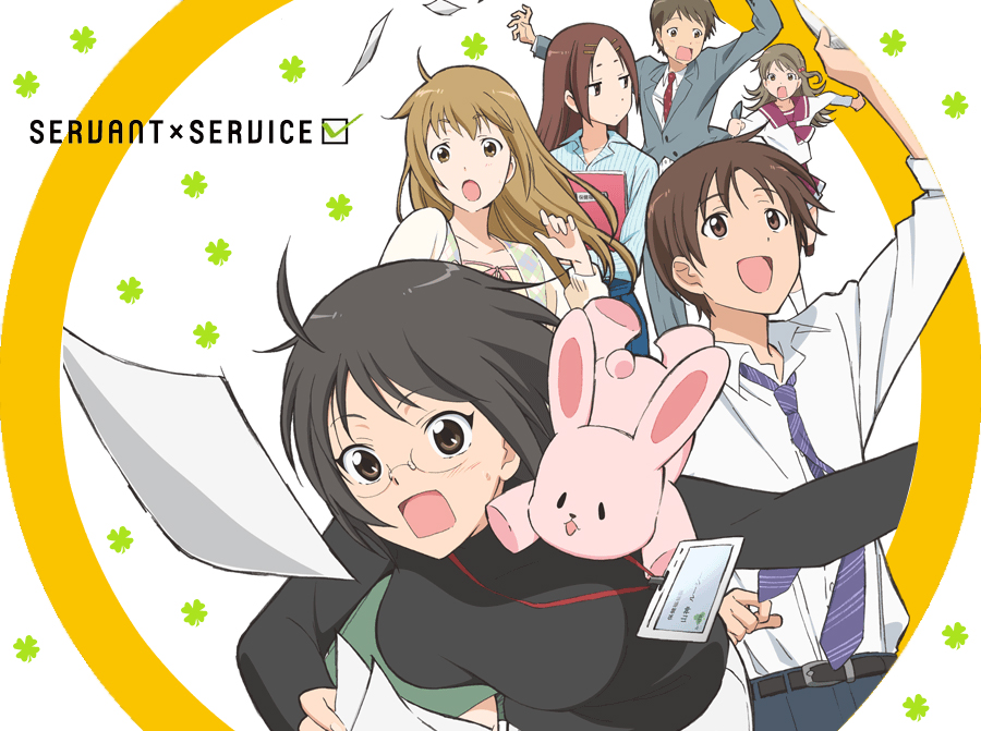 Servant x Servicegenre: comedy, slice of lifelength: 13 episodessynopsis: a girl becomes a civil servant to fight the dude that gave her 30+ names. she is hired with two other workers that are tryna vibesimilar to: daily lives of high school boys, kaichou wa maid-sama