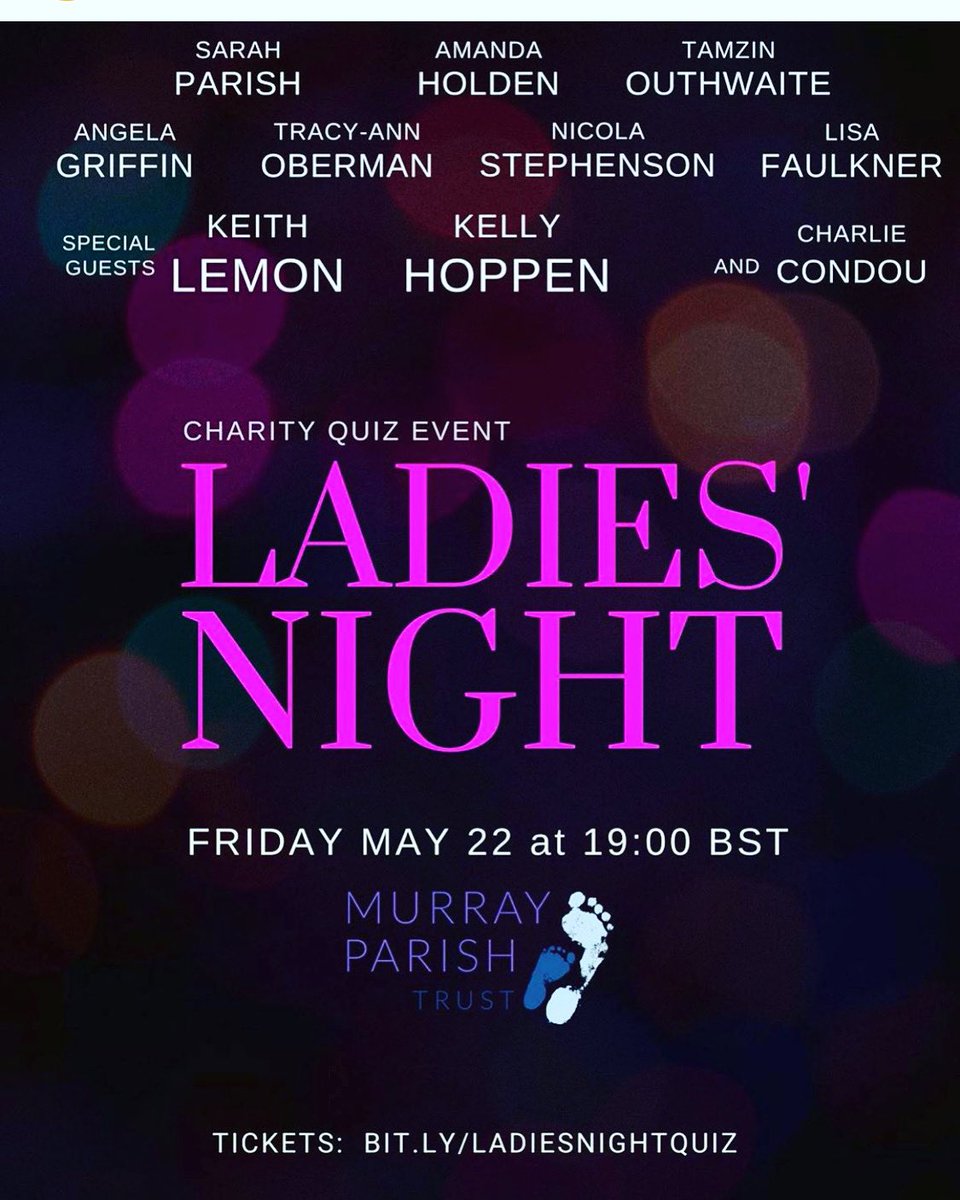 Tomorrow night join us for our Friday night cocktails, with quiz! 
Hosted by @DrSarahParish <a href="/AmandaHolden/">Amanda Holden</a> <a href="/TracyAnnO/">Tracy-Ann Oberman MBE</a> <a href="/nicstep/">Nicola Stephenson</a> <a href="/lisafaulkner1/">lisa faulkner</a> <a href="/Angela_Griffin/">Angela Griffin</a> with guests <a href="/Charliecondou/">Charlie Condou</a> <a href="/kellyhoppen/">Kelly Hoppen CBE</a> #keithlemon tkt money goes to NHS frontliners  . Link in @DrSarahParish bio