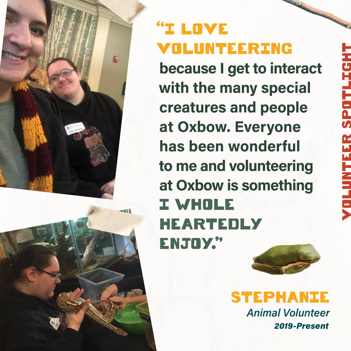 This week we would like to spotlight one of our amazing volunteers! Stephanie has been with us since Spring of 2019 and has a passion for volunteering and working with our animals. We are so lucky to have Stephanie!