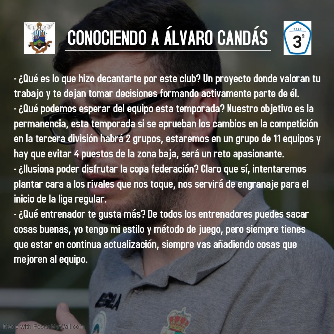 ¡¡¡Buenas noches afición!!!🙋🏻‍♂️💙
A continuación, os subimos unas preguntas respondidas por nuestro nuevo mister ( Álvaro Candás ), tanto personales como deportivas. ¡Esperemos que os guste! 💪🏼