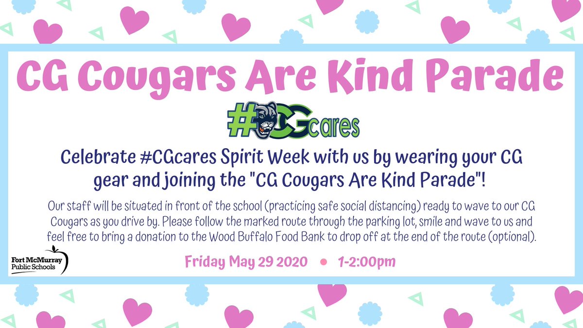 ChristinaGFMPSD's tweet photo. #CGFamilies:We have something exciting planned for next week!Our 2nd #virtualschoolspiritweek has a #CGcares theme!Looking forward to seeing your pictures on FB and...we CANNOT WAIT to wave to you again next Friday during our #CGCougarsAreKind Parade in support of the @WBFoodBank https://t.co/Zb6yNhzgOd