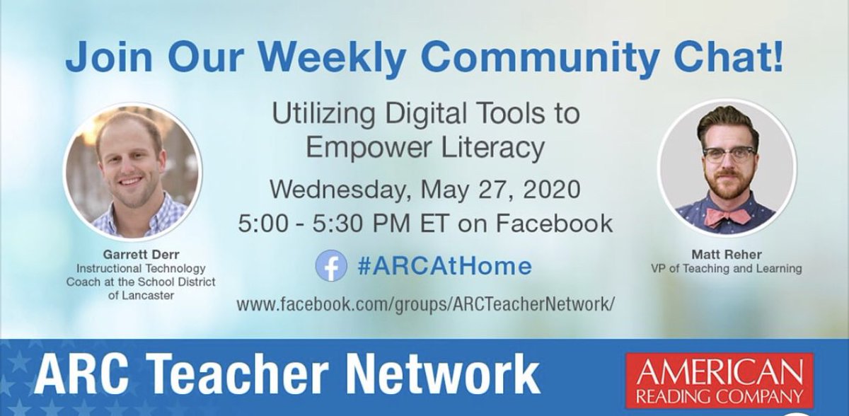 mariopalma4's tweet photo. You don’t want to miss next week’s ARC Teacher Network Facebook Live Chat Wednesday May 27th at 5pm EST-with our very own @GeauxMattReher and special guest from @LancasterReads Public Schools! #ARCisHereForYou #ARCAtHome https://t.co/hwPicVHGeR
