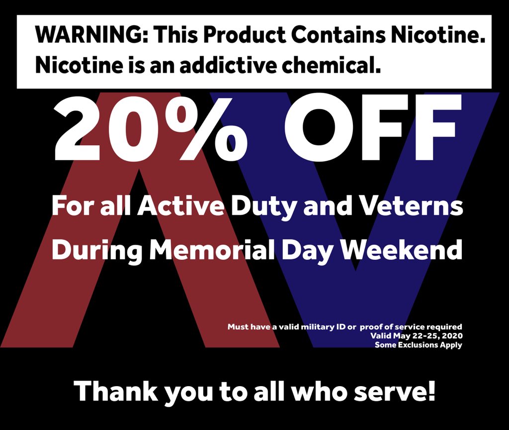 aftermathvapor's tweet photo. As a thank you to all that serve, we want to offer 20% off May 22nd-25th to both veteran and active military. 
Thank you for your service! 
#memorialday #aftermathvapor #avdenver #aftermathvaporcbd #vapeshop #localbusiness #smallbusiness #shoplocal #thankyouforyourservice https://t.co/ZomIW9jikO