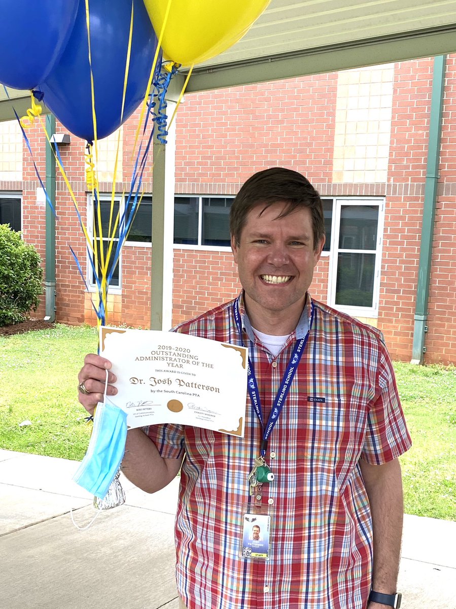 Congratulations to Dr. Josh Patterson for being named the South Carolina PTA Administrator of the Year!  Well deserved @ACE_Patterson !  <a href="/SterlingSchool/">Sterling School</a> <a href="/gcschools/">Greenville County Schools</a>