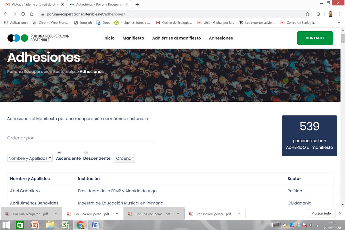 539 personas ya han firmado por una #recuperaciónsostenible. Te sorprenderías si vieras quienes son y cuál es su amplitud, diversidad y potencial transformador. Faltas tú? Pues es el momento y es nuestra generación. Es nuestro desafío! #Porelclima 
recuperacionsostenible.net