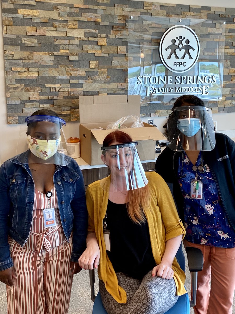 PrinttoProtect's tweet photo. We deliver PPE directly to hospitals and clinics so that medical professionals can put it right to use! The first photo is at Stone Springs Family Medicine, and the second is @Holycrosshealth Hospital. We love to see our face shields helping to protect essential workers! 🌟 https://t.co/tPakPGBfSD