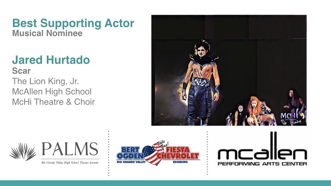 4:6 For his outstanding portrayal of the conniving, intellectual, born to be second-best-to-his-brother prince, we congratulate Jared Hurtado!  <a href="/Jreezysky/">Red Hurtado</a> <a href="/mchitheatre/">McHi Theatre</a> <a href="/mcallenfinearts/">McAllen ISD Fine Arts</a>  #RGVTheatre #PalmAwards