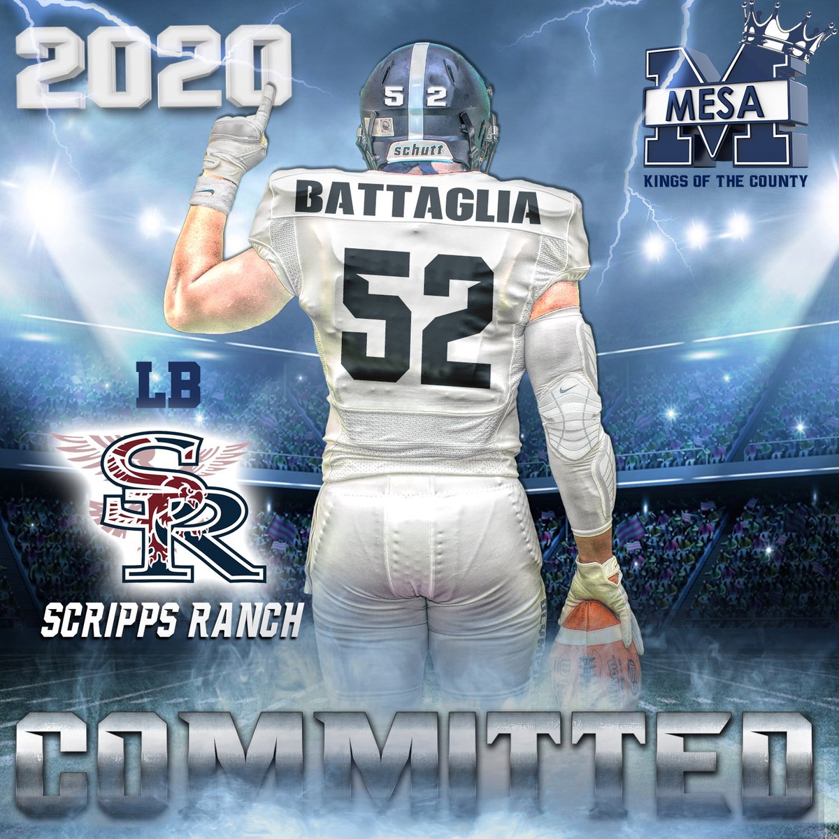 SDmesafootball's tweet photo. YOU KNOW WHAT TIME IT IS!!! Help us welcome ANOTHER BEAST to our #MOBmentalityD LB - @connorbat from Scripps Ranch HS, to Mt. Olympus and our 2020 OLYMPIAN ARMY! #BALLIN #NewEraOlympians  @sdmesaathletics @srhsfalconpride @SDFNLMagazine @EC_Preps_SD @Daygofootball @TeamMakasi https://t.co/7UoXRQH0j1