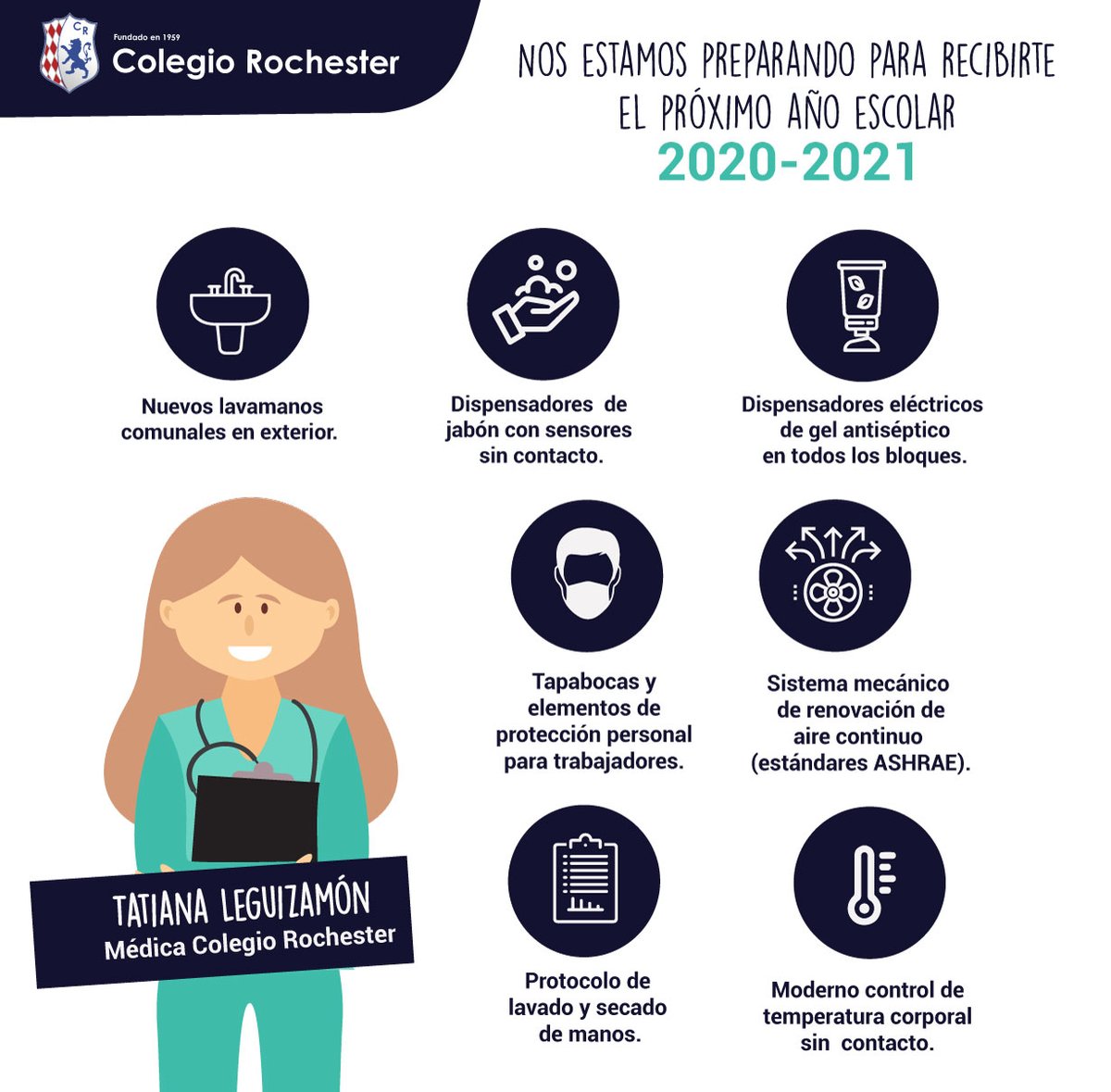 RochesterSchool's tweet photo. ¡Siempre listos! Descubre, junto a nuestra médica, la primera fase de las medidas adoptadas para el inicio de clases previsto para agosto. Muy pronto gozaremos de un reencuentro hermoso donde nos sentiremos seguros y felices. #ILoveRochester https://t.co/pkXzoWxR5W