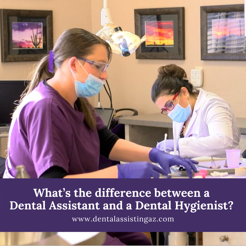 A Dental Assistant provides direct support and is supervised by the dentist, while a Dental Hygienist often works directly with a patient &amp; must also have an associate's degree &amp; a state license.

Interested in becoming one? Contact us at (480) 467-3375 to reserve a seat.