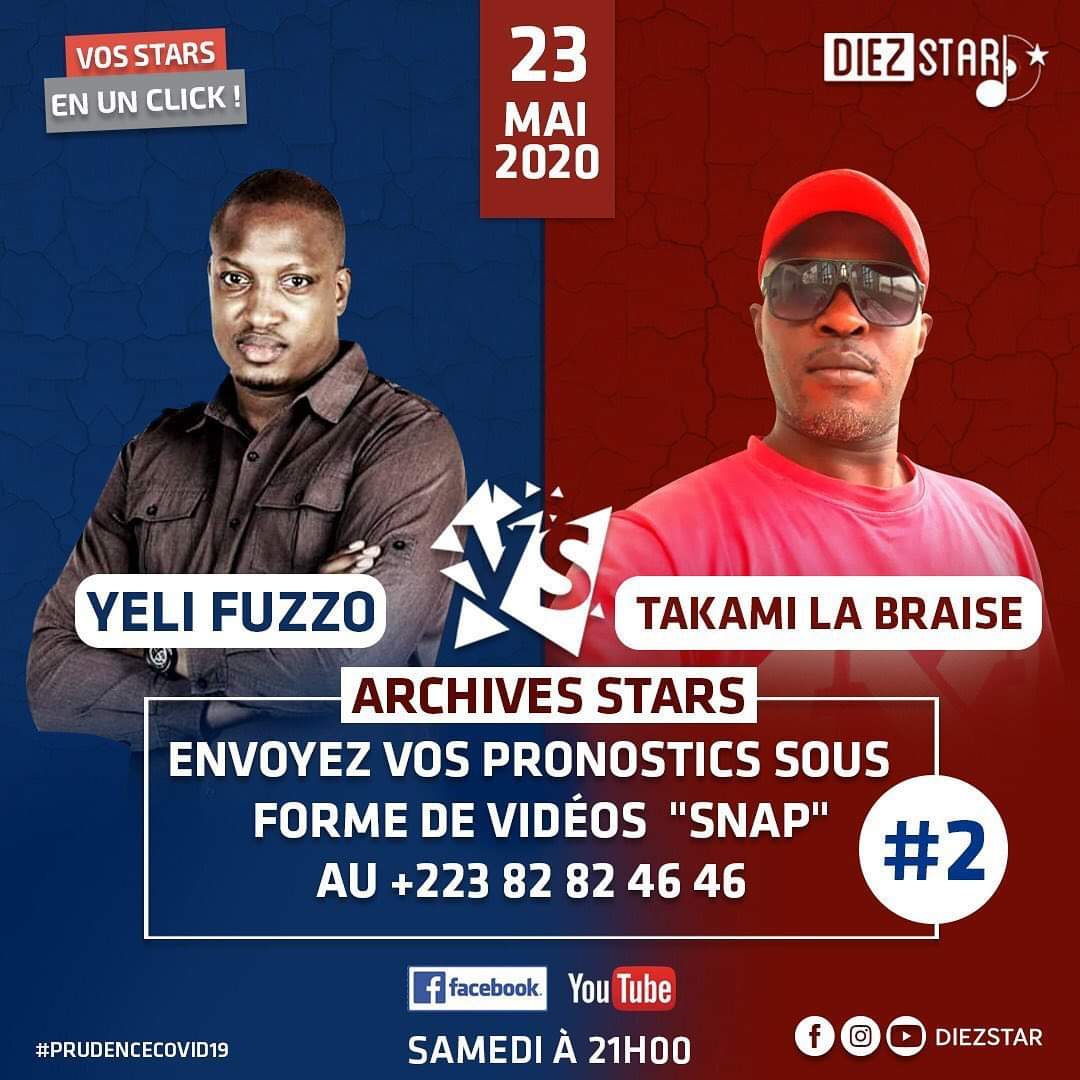 AfricaStarMana1's tweet photo. L' ARCHIVES STARS de ce Samedi 23 Mai opposera la légende Yeli Fuzzo et Takami la Braise. Ils se sont donné rendez-vous ce samedi à 21h sur la page Facebook et YouTube de #DiezStar. 
Ils ont promis une remontada ! https://t.co/h3RtLQePzB