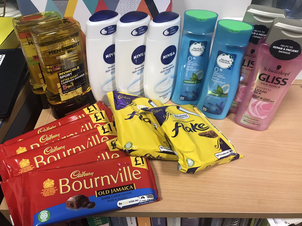 LWardnsft's tweet photo. This is just a small sample of the gifts we received today. Thank you @Tesco for the kind gifts for staff and service users! #thankful #ThankYouThursday #pamper #chocolate #MentalHealthAwarenessWeek https://t.co/HSD49Jxnzy